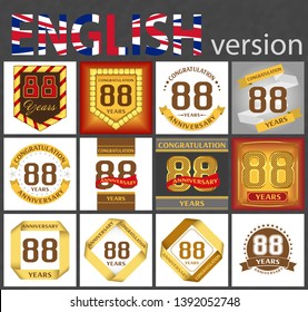 Set of number eighty-eight years (88 years) celebration design. Anniversary golden number template elements for your birthday party