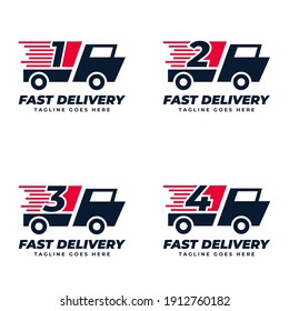 Establecer la plantilla de diseños de logotipo de entrega rápida de número. Ilustración vectorial gráfico del concepto de número y logotipo de camión rápido. Servicio de entrega perfecto, diseño de logotipo de entrega express