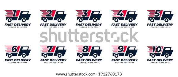 Set  number express delivery  Logo designs\
Template. Illustration vector graphic of  number and fast truck \
logo design concept. Perfect for Delivery service, Delivery express\
logo design