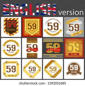 Set of number fifty-nine years (59 years) celebration design. Anniversary golden number template elements for your birthday party