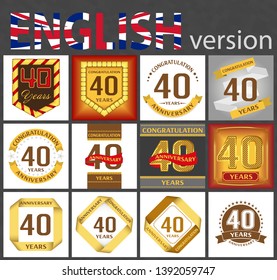 Set of number forty years (40 years) celebration design. Anniversary golden number template elements for your birthday party