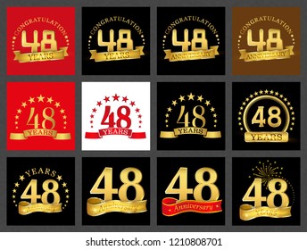 Set of number forty-eight (48 years) celebration design. Anniversary golden number template elements for your birthday party.