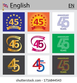 Set of number forty-five years (45 years) celebration design. Anniversary vector number template elements for your birthday party