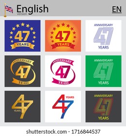 Set of number forty-seven years (47 years) celebration design. Anniversary vector number template elements for your birthday party