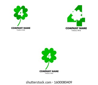 Set of Number four and green clover leaf logo design