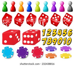 Set of number games with dice and coins