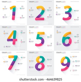 Conjunto de diseños de caracteres infográficos numéricos. material vectorial de plantilla.