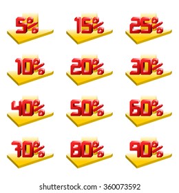 Set of number labels for discounts and offers. Vector with all elements sorted and grouped in layers