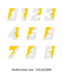 Set of number with lightning flash power icon