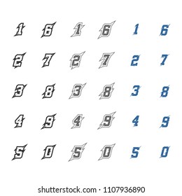 Set of Number logo vector with fast speed lines. Sport style typeface for sportswear