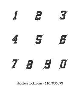 Set of Number logo vector with fast speed lines. Sport style typeface for sportswear