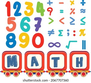 Set of number and math symbol illustration