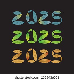  set of number new year from leaves illustration