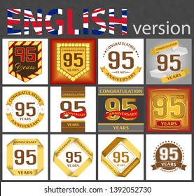 Set of number ninety-five years (95 years) celebration design. Anniversary golden number template elements for your birthday party