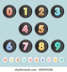 set of number on button with long shadow vector