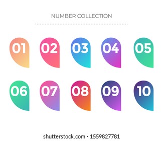 Set of number on a label vector. Number collection. Colorful gradient markers with number from 1 to 10. Modern vector illustration. - Shutterstock ID 1559827781