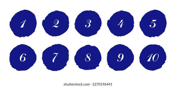 Set of number on a label vector. Number collection. Blue color markers with number from 1 to 10. Vector illustration.