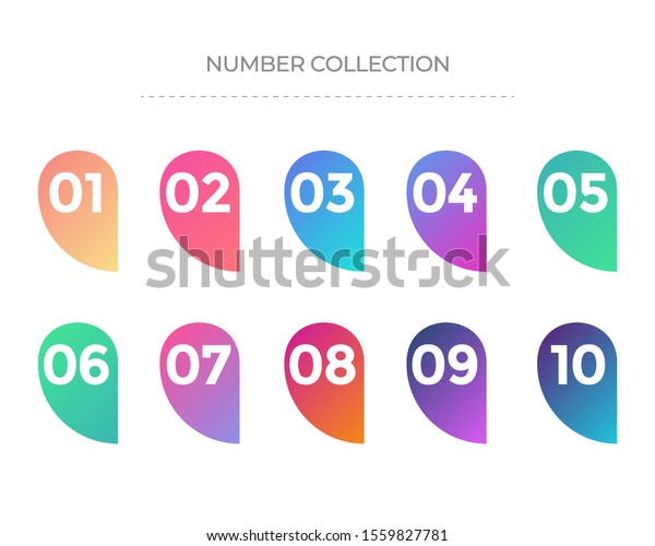 Set of number on a label vector. Number\
collection. Colorful gradient markers with number from 1 to 10.\
Modern vector\
illustration.
