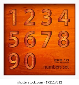 Set of number on wooden background, vector illustration