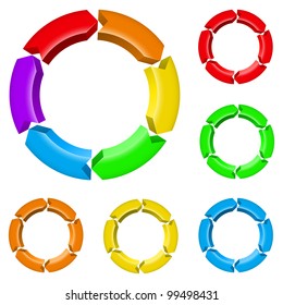 Set number one of different colored arrow circles isolated on the white