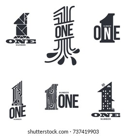 Set of number one logo templates. Two colors graphic number one logo templates, corporate identity. , vector illustrations isolated on white background.