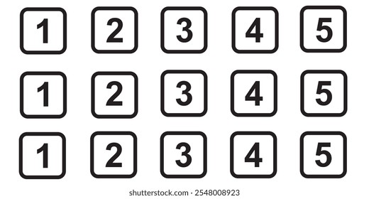 Set of number pointer vector icons. Bullet points.