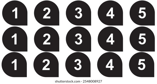 Set of number pointer vector icons. Bullet points.
