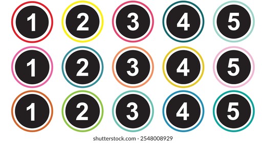 Set of number pointer vector icons. Bullet points.