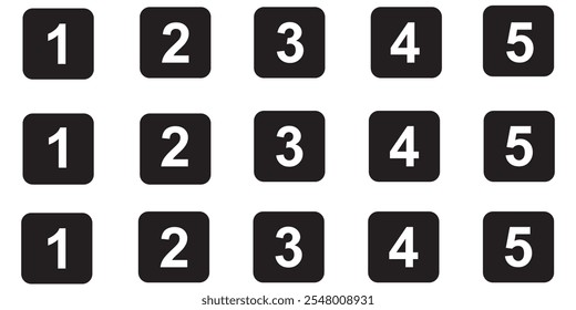 Set of number pointer vector icons. Bullet points.