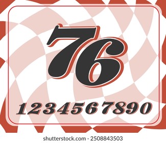 set Number racing with vintage retro style for poster, decoration, animation, t shirt, racing, game, birthday, promotion, sale banner, printing on fabric.