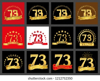 Set of number seventy-three (73 years) celebration design. Anniversary golden number template elements for your birthday party.