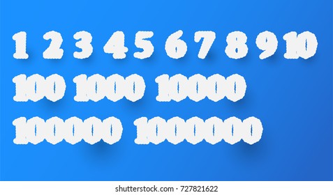 Set of number in shape of cloud on blue gradient background.