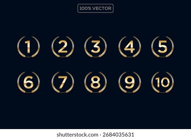 Logo de Number Shield con corona dorada, coronas de Laurel y fondo negro Premio Premium