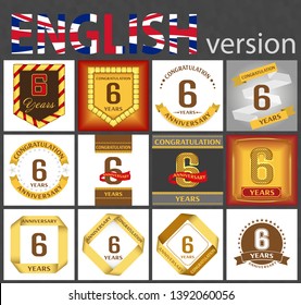 Set of number six years (6 years) celebration design. Anniversary golden number template elements for your birthday party