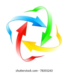 Set number ten of different coloured arrow circles isolated on the white