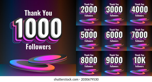 Set number of Thank you followers design.Thank you followers congratulation card. Vector illustration for Social Networks. Web user or blogger celebrates a large number of subscribers. - Vector