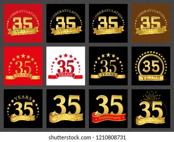 Set of number thirty-five (35 years) celebration design. Anniversary golden number template elements for your birthday party.