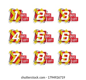 Set of number time left countdown. Countdown 1 to 10, days left label or emblem can be used for promotion, sale, landing page, template, ui, web, mobile app, poster, banner, flyer. Vector illustration