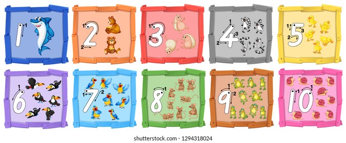 Set of number tracing guide banner illustration