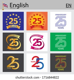 Set of number twenty-five years (25 years) celebration design. Anniversary vector number template elements for your birthday party