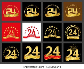 Set of number twenty-four (24 years) celebration design. Anniversary golden number template elements for your birthday party.