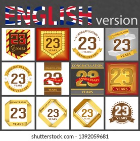 Set of number twenty-three years (23 years) celebration design. Anniversary golden number template elements for your birthday party