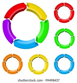 Set number two of different colored arrow circles isolated on the white