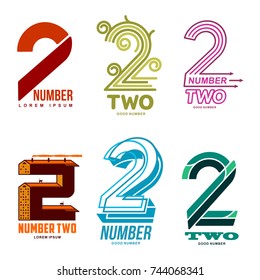 Set of number two logo templates. Full colors graphic number one logo templates, corporate identity. , vector illustrations isolated on white background.