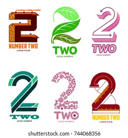 Set of number two logo templates. Full colors graphic number one logo templates, corporate identity. , vector illustrations isolated on white background.