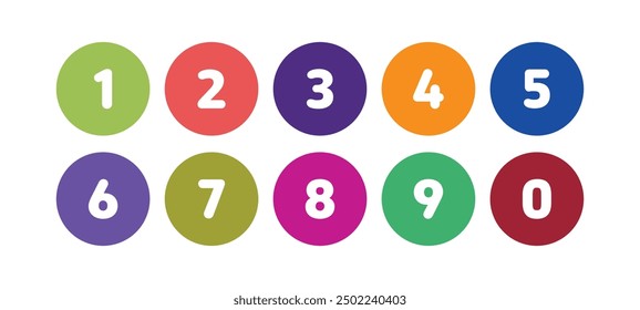 Set of number from zero to nine 0-9 
mulit color bold style trendy typography for poster, birthday, animation, t shirt, racing, game, decoration, promotion, sale banner, printing on fabric.