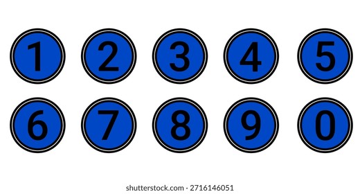 Conjunto de ícones numerados de pontos de marcador de 0 a 9 com designs circulares arredondados. Coleção de ícones numéricos de 0 a 9 criada como pontos arredondados. 