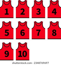 Set With Numbered Red Training Bibs