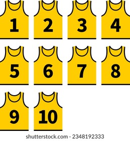 Set With Numbered Yellow Training Bibs