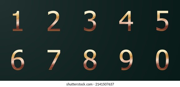 Set of numberic vector. Luxury  gold number on green background.
